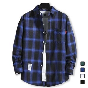 [Zenaris] 남성용 와이셔츠 체크남방 카라넥 긴팔 셔츠 95-105 국내배송