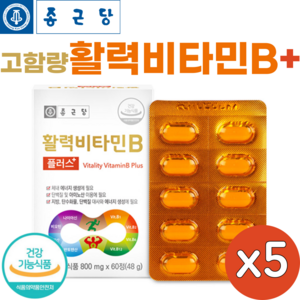 종근당 활력 비타민B 플러스 60정 고함량 수용성 비타민비 컴플렉스 복합제 온가족 영양제 vitamin b, 5개