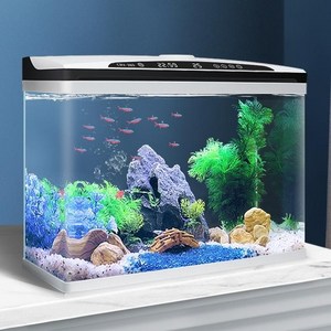 스마트 무환수 수족관 어항 곡유리 라운드 가정용 자동 여과 환수 청소 조명 온도조절 관상어 금붕어 거북이 키우기, 1세트, 화이트