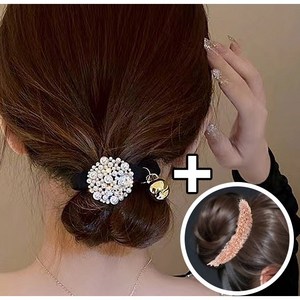 큐빅 올림머리 당고머리 와이어 헤어핀 진주 곱창밴드 똥머리 스크런치 혼주 머리끈 2종세트