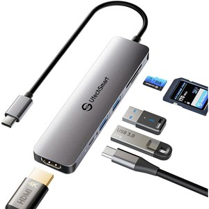 UtechSmart USB 멀티 허브 6포트 HDMI 4K TF/SD 카드슬롯 회색, UCN3286-I, 1개