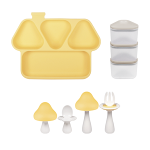 꼬꼬노리 얌세트 스타트3종세트 흡착식판 수저세트 이유식용기, 멜란지옐로우, 멜란지옐로우, 그레이, 1개