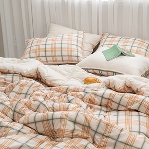 꿀팡 소프트마이크로 봄 가을 차렵 간절기 먼지없는 체크 이불 단품 퀸/싱글