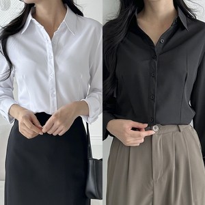 [1+1] 여성 슬림핏 스판 셔츠 구김없는 블라우스 화이트 블랙 하늘색 핑크 와이셔츠
