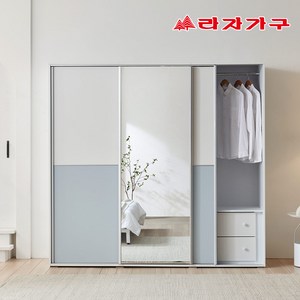 라자가구 이룸 1800 전신거울 키큰 슬라이딩 옷장 장롱 E0 비스포크 자동댐핑도어, 라이트블루(전신거울), E형(옷장+4단선반장+수납옷장)