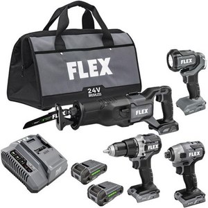 FLEX 24V 브러시리스 코드리스 4 공구 콤보 키트 드릴 드라이버 임팩트 왕복 톱 작업등 2 2.5Ah 리튬 배터리 및 160W 급속 충전기 FXM401 2A, Dill/ Impact Dive/ Recip. S, 1개