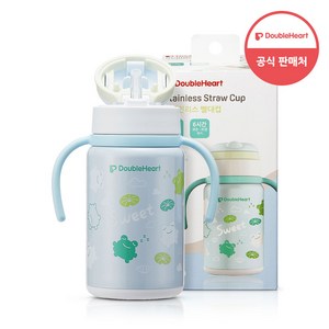 더블하트 스테인리스 빨대컵 개구리 300ml, 그린, 1개