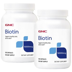 GNC 비오틴 5000mcg 글루텐 프리 무설탕 캡슐, 120정, 2개