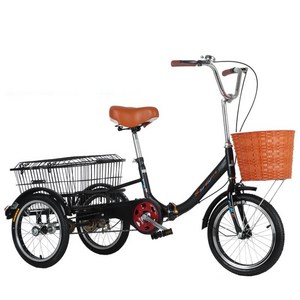 지엠픽 효도 성인 세발 자전거 미니벨로 삼륜 노인 바구니 등받이, A모델 블랙 접이식 16인치