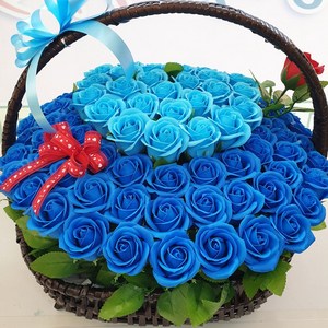 지나로즈 큐피트화살 생일 기념일 프로포즈 비누 장미 100송이 비누꽃바구니, 블루하트, 1개