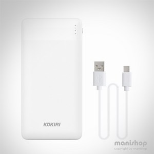 코끼리 듀얼 포트 슬림팩 보조배터리 10000mAh + C타입 30cm 숏 게이블 제공, 코끼리 KPB-S10000R2A_화이트