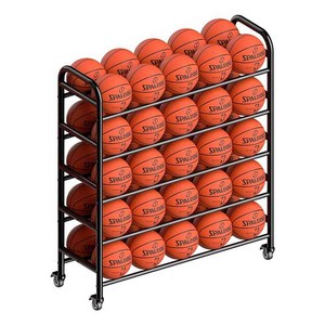 이동식 농구공 랙 정리대 보관 거치대 공정리 축구공, 2열 3겹 검정색(4호 36개)