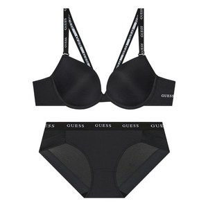 게스언더웨어 솔리드 로고포인트 블랙 브라 팬티 세트