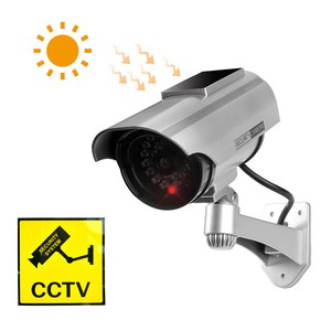 작동하는 태양광 충전식 가짜 CCTV 모형카메라, 블랙