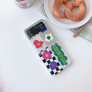 힌지보호 플라워 클리어 플립 케이스