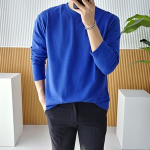 남자 오버핏 특양면 스판 라운드 무지 긴팔 티셔츠