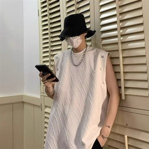 besteffie 남성 티셔츠 여름 루즈핏 줄무늬 무지 나시티 옆단추 빅사이즈 남자 민소매 티셔츠 C55