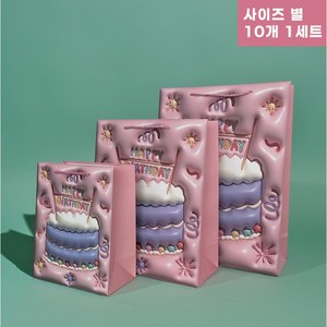 생일 쇼핑백 10p 3D 입체 벌스데이 선물 쇼핑백 고급형 선물포장 구디백 단체선물, 핑크-소형