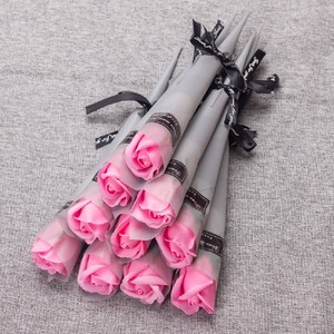 [기회공작소] 향기가득 비누 장미꽃 한송이(10개 한다발) 꽃바구니 비누꽃, 한송이 장미(10개 한다발) 핑크, 핑크