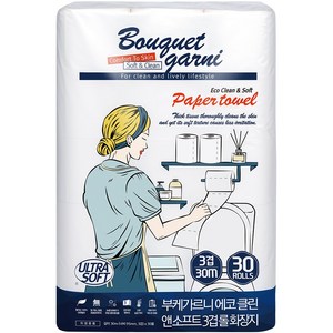 부케가르니 에코 클린 앤 소프트 3겹 롤 화장지, 1개입, 30롤