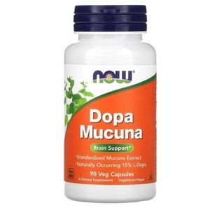 천연 도파민 NOW Supplements DOPA Mucuna 천연 발생 15% L-Dopa 도파 무쿠나 뇌신경 전달 물질 치매 예방 우울증 예방 행복 호르몬, 90정, 1개