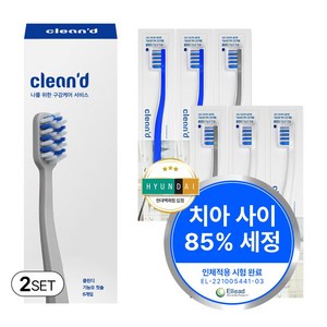 [치과칫솔] 클린디 치석 치태제거 복잡한 구강 구조 세정 양치 병풀추출 잇몸보호 효과 기능모 칫솔 브레스케어, 2세트, 6개입