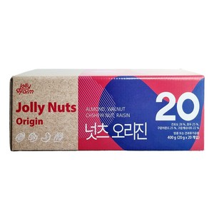 졸리넛츠 매일견과 넛츠 오리진 20G * 20봉 / 하루한봉 견과 / 구운아몬드 호두 구운캐슈너트 건포도, 20개