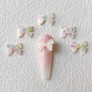 캔디 땡땡이 숏 블링 야광 리본 파츠 (10개입) / 네일 젤네일 파츠, 1개, 화이트