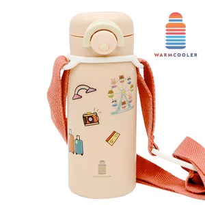 웜쿨러 원터치 보온 보냉 텀블러(스티커+스트랩세트), 02핑크텀블러1개+스트랩1개+스티커4종, 1세트, 350ml