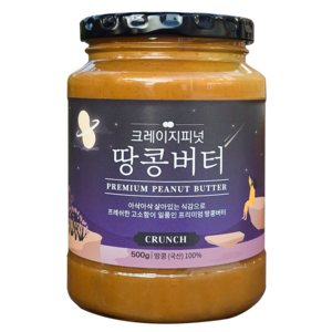 크레이지피넛 땅콩버터 크런치 무설탕 100% 국산 땅콩 버터 잼, 500g, 1개