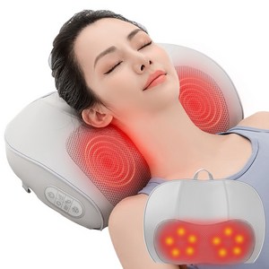 Fowod 목어깨 안마베개 등 허리 마사지기 다기능 마사지기 3단계 강도조절 6개 조작 버튼, 베이지