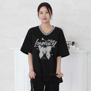루나샵 나비반팔 브이넥 티셔츠