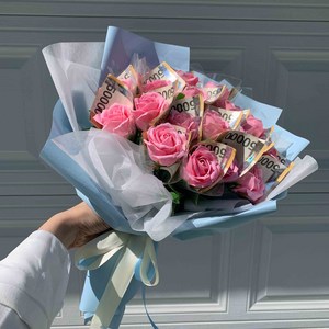 나루플랜트 용돈꽃다발 돈다발 돈꽃다발 플라워용돈박스 생일축하 와이프선물 바구니배달, 핑크, 19송이