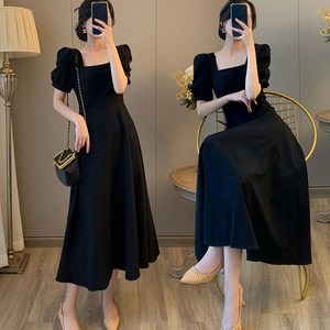 결혼식하객룩 블랙드레스 원피스 벌룬 소매 반팔 롱원피스 패션