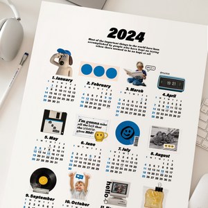 2024년 인테리어 포스터 캘린더 1년 한장 달력, 빈티지 A3 (297x420mm)