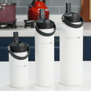 텀블랩 윌리엘리 스텐 빨대텀블러 대용량 미니 보온보냉병 손잡이 콜드컵 보틀 초등학생 어린이 물통, 1200ml, 화이트