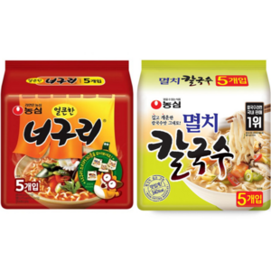 농심 얼큰한 너구리 120g + 멸치칼국수 98g 5개 세트, 10개