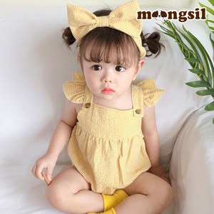 몽실이 잔체크 바디슈트 헤어밴드