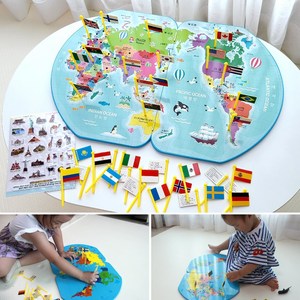 세계지도 36국가 수도 만국기 깃발꽂기 (한영) 유아학습 집콕놀이 유치원 원목교구 완구 어린이 장난감