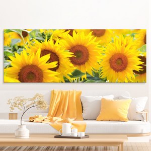 [당일발송!] 황금빛 재물운 해바라기 와이드 그림 프리미엄 캔버스액자 복들어오는 풍수그림 개업선물 부모님선물 집들이 축하선물 부자인테리어, 캔버스L형액자 소형 (106x40cm)