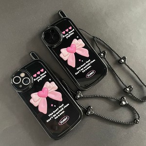 우아디 핑크 리본 하트 블랙 젤리 안테나 아이폰케이스