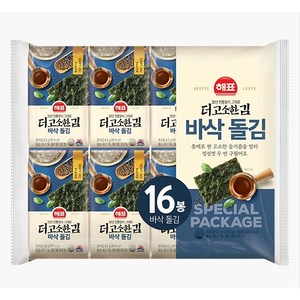 해표 더고소한 바삭 돌김 16봉 100%통깨로 단 한번만 짠 들기름 발라 구워 더 고소한 조미김, 2개