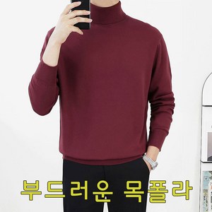 로코비전 남성 목폴라 니트 캐시미어 터틀넥 오버핏 부드러운 스웨터