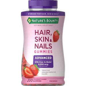 네이쳐스바운티 Natue's Bounty Optimal Solutions Advanced Hai Skin Nails 2X Biotin 200 Stawbey Gummies, 200정, 1개