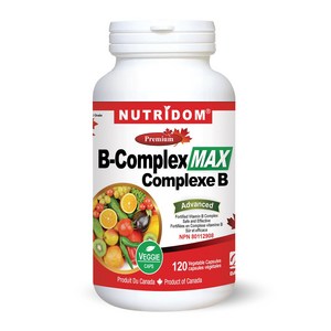 뉴트리돔 B 컴플렉스 맥스 120캡슐 - 고농축 고함량 비타민 비 군 수용성 복합제 B1 B2 B3 B5 B6 B9 B12 | 캐나다 직구 영양제 - 카포리아, 120정, 1개