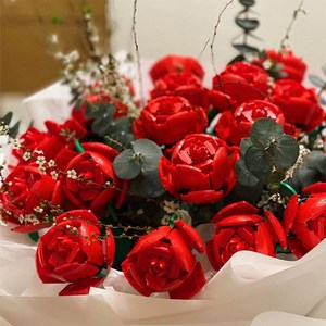 foo 특별한선물 DIY 블럭 장미 플라워 블록 꽃 5시전 당일발송, 블루, 1개