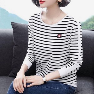 이노뱅크 라운드넥 스트라이프 데일리 긴팔 티셔츠 GM0284A