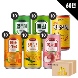 [중앙몰] 다인 서편제 제주감귤(10캔)+망고(10캔)+복숭아(10캔)+알로에(10캔)+매실(10캔)+비락식혜(10캔) 총60캔 혼합세트 음료수, 175ml
