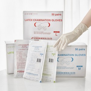 세운메디칼 파우더프리 의료용 라텍스 멸균장갑 진료 수술용 글러브 SML 50조 100매, S