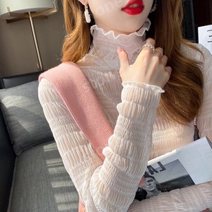 일타스캔들 전도연 목폴라 레이스 가을 겨울 스웨터 매칭 하프 하이 카라 긴팔 슬림 셔츠 요즘유행하는여자옷
